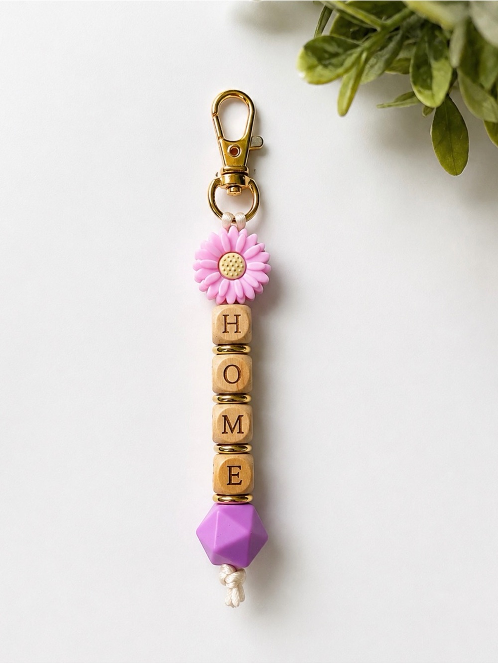 Handmade HOME Keychain – Floral Beaded Keychain